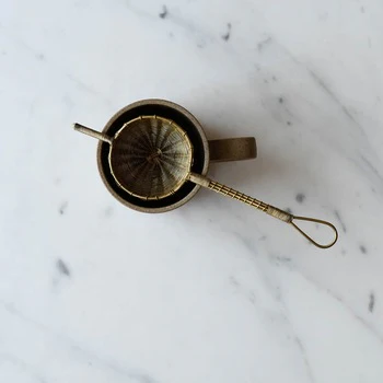 WOVEN BRASS | Large Tea Strainer with Handle - Image 4